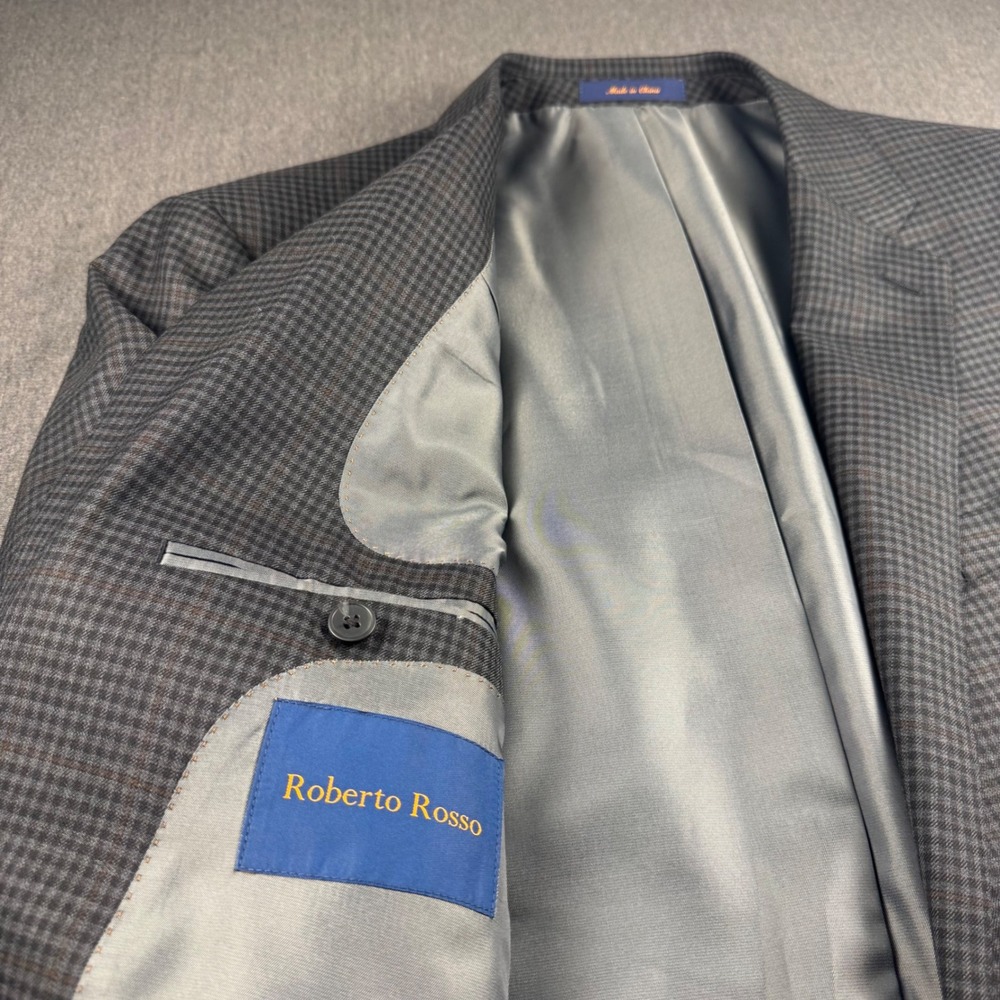 Roberto Rosso Modena Mens 46R‎ Wool Blend Blazer Sport Coat Grey Black Check